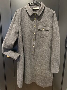 NWOT TORY BURCH Wool-Blend Herringbone DRESS - Gray